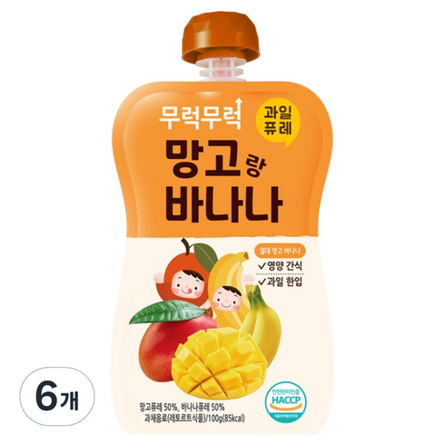 이유케어스 무럭무럭 과일퓨레 망고바나나, 망고 + 바나나, 6개, 100g