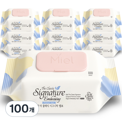 미엘 더 클래식 시그니처 엠보싱 물티슈 캡형, 55g, 100매, 100개