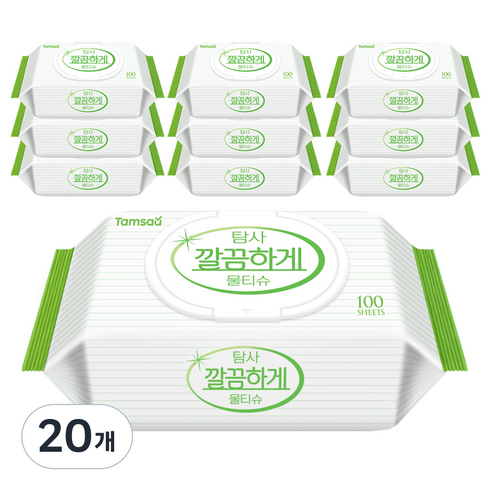 탐사 깔끔하게 다용도 물티슈 캡형 50gsm, 100매, 20개