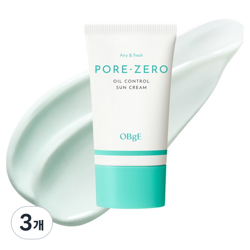 OBge 포어 제로 오일 컨트롤 선크림 SPF50+ PA++++, 50ml, 3개