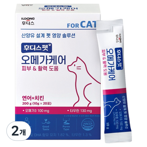 후디스펫 고양이 오메가케어 츄르 영양제 20p, 200g, 2개, 피부+활력