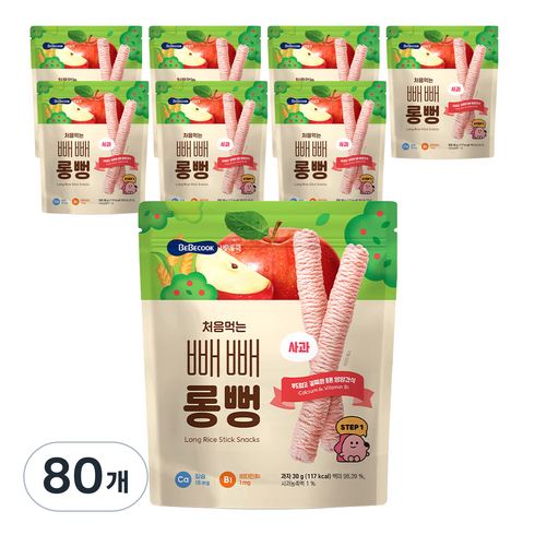 베베쿡 처음먹는 빼빼롱뻥, 사과, 30g, 80개