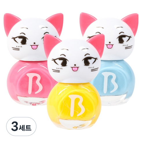 엔비베베 키즈네일 고양이 하노핑 M 4ml x 3종 선물세트, 하늘, 옐로우, 핑크, 3세트