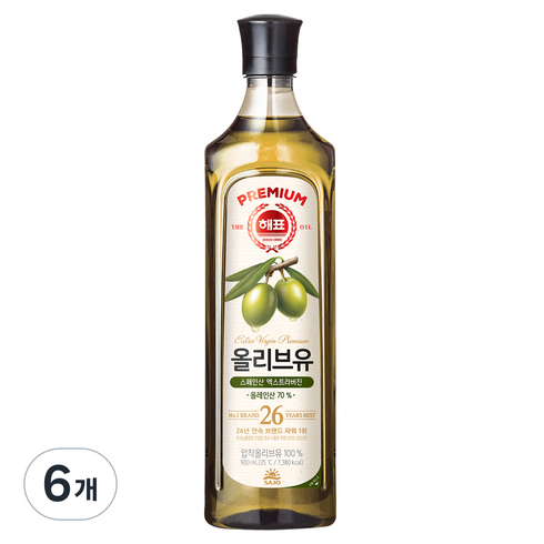 해표 압착 올리브유, 900ml, 6개