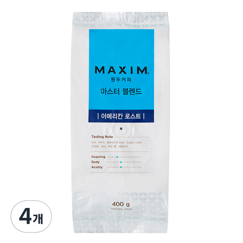 동서 원두커피 아메리칸 로스트, 홀빈(분쇄안함), 400g, 4개