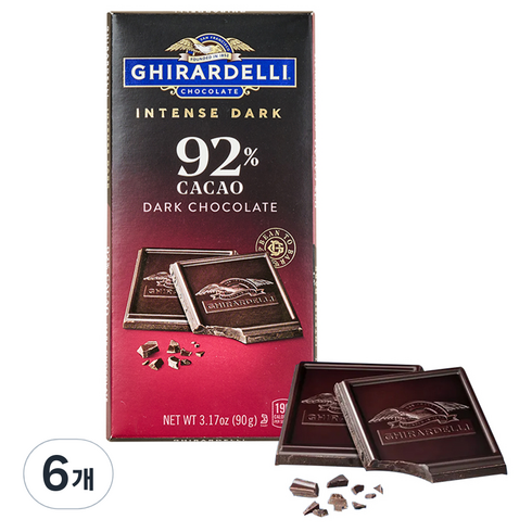 기라델리 인텐스다크 카카오 92%, 90g, 6개