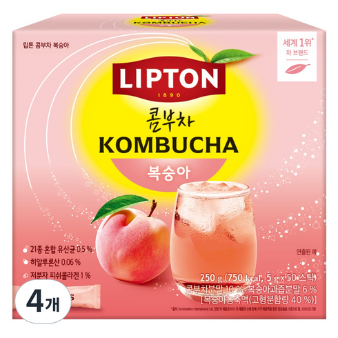 립톤 콤부차 복숭아, 5g, 4개, 50개입