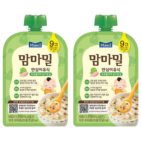 매일유업 맘마밀 매일 안심이유식 레토르트 9개월부터, 브로콜리와닭가슴살, 100g, 2개