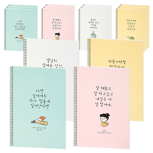 포포팬시 힘내요 유선노트, 화이트 + 핑크 + 민트 + 옐로우, 12개