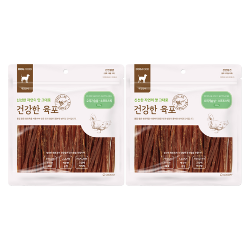 굿데이 강아지 건강한 육포, 오리가슴살 소프트스틱, 300g, 2개