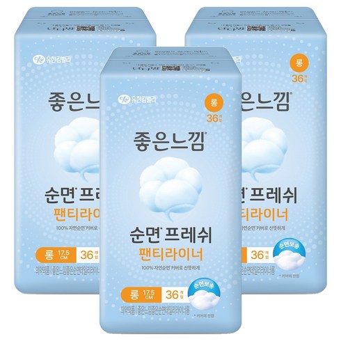 좋은느낌 좋은순면 팬티라이너, 롱, 36개입, 3개