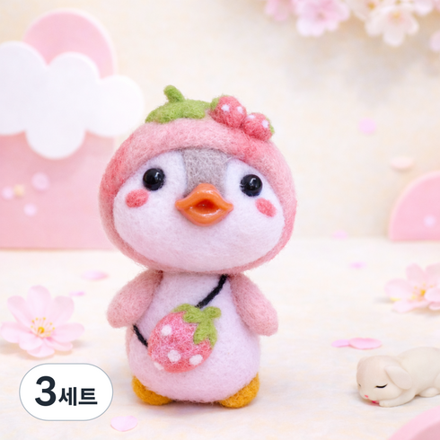 아트조이 DIY 양모펠트 키트, 3세트, 핑크딸기펭귄