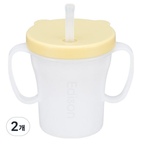 에디슨 베이비 흘림방지 빨대컵, 옐로우, 2개, 200ml
