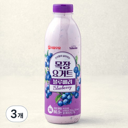 서울우유 신선함이 살아있는 목장 요거트 블루베리, 750ml, 1개입, 3개