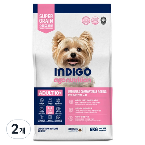 인디고 어덜트 10 플러스 에이지뉴트리션 포 독 건식사료, 2개, 6kg, 오리