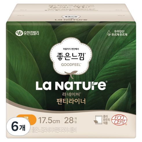 라네이처 좋은느낌 네이처백 팬티라이너, 롱, 28개입, 6개