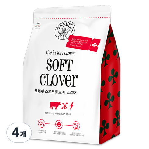 트럼펫 생후 3개월령 이후 강아지 소프트클로버 사료, 소, 3kg, 4개