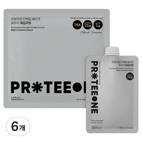 프로티원 단백질 쉐이크 파우치 흑임자맛 7p, 6개, 280g