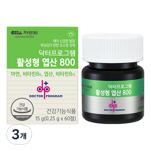 닥터프로그램 활성형 엽산 800 활성엽산 아연 비타민B 15g, 3개, 60정