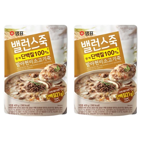 샘표 밸런스죽 발아현미 소고기죽, 420g, 2개