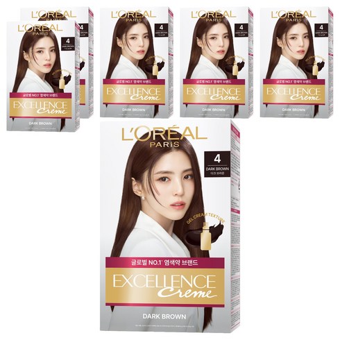 로레알파리 엑셀랑스 크림 빗캡으로 간편한 새치염색 염모제, 4호 다크 브라운, 6개