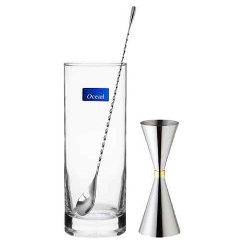 착한살림 골드링 지거 계량컵 30ml 60ml + 바스푼 30cm + 하이볼 320ml 세트, 혼합색상, 1세트
