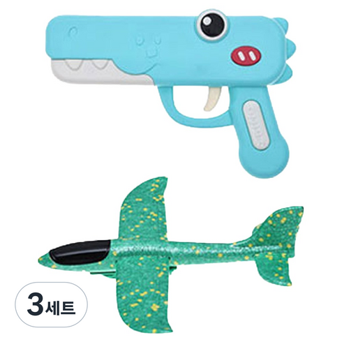 피앤비유니티 공룡 에어 글라이더건 세트 06 일반공룡건 비행기 그린, 3세트