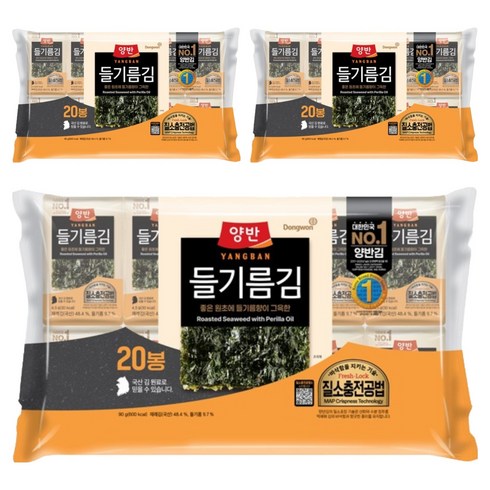 양반 들기름김, 90g, 3개
