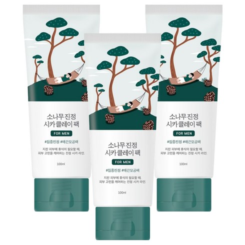 라운드랩 포 맨 소나무 진정 시카 클레이 팩 100ml, 3개, 1개입