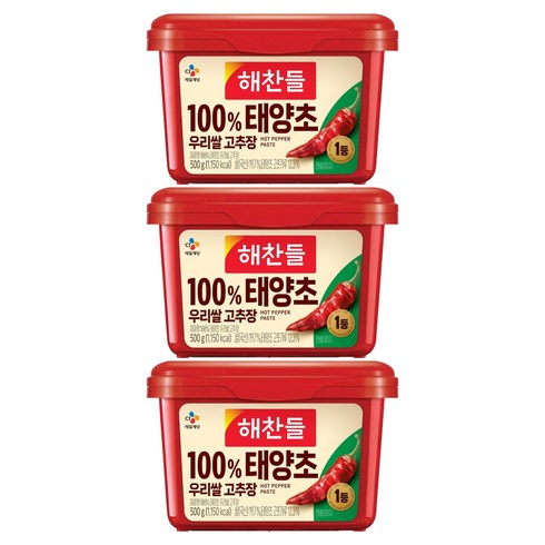 해찬들 100% 태양초 우리쌀 고추장, 500g, 3개