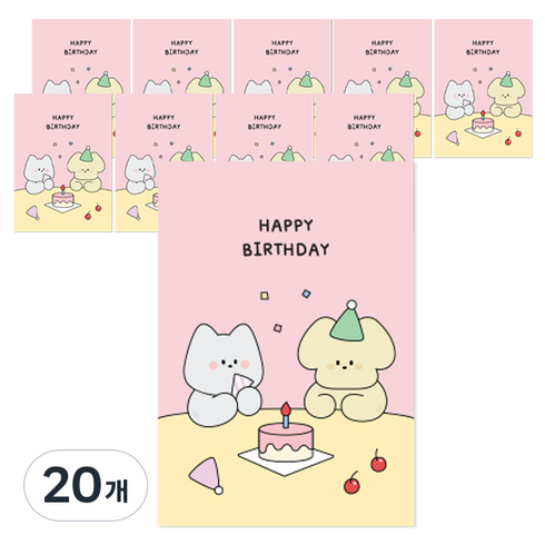 도나와 친구들 홀로그램 엽서 9 x 13 cm, 토미 마몽이 생일을 축하해, 핑크색(봉투), 20개