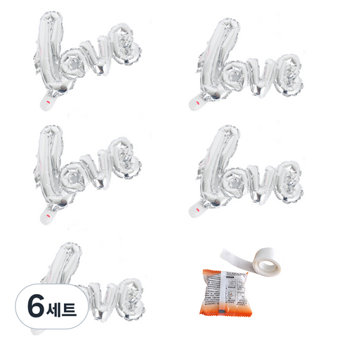 파티쇼 메세지 은박 풍선 러브 소 5p + 글루닷 세트, 실버, 6세트