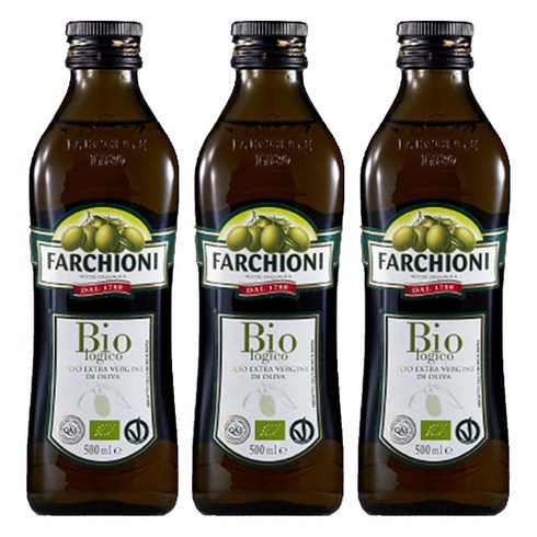 파르키오니 유기농 엑스트라 버진 올리브유, 500ml, 3개