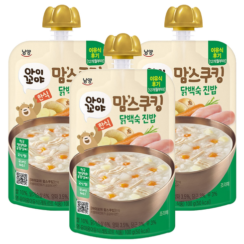 아이꼬야 맘스쿠킹 한식 이유식 12개월부터, 100g, 3개, 닭백숙 진밥
