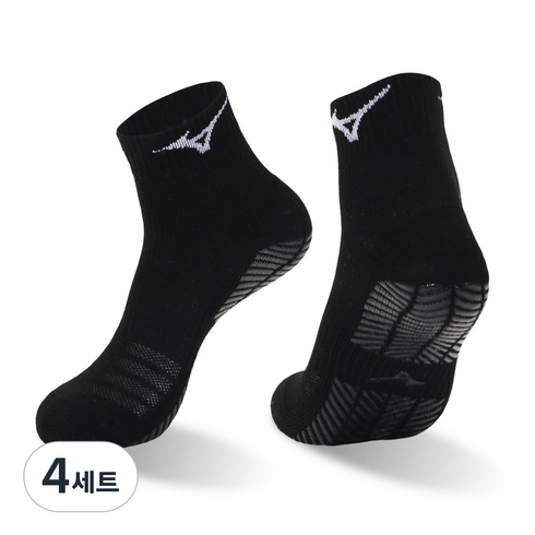 미즈노 논슬립 코어 앵클 삭스, 블랙, 4세트