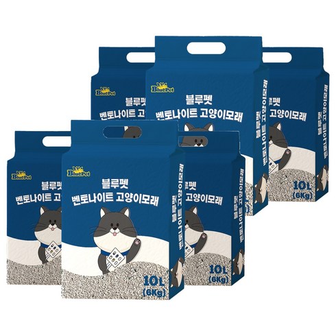 블루펫 응고형 벤토나이트 고양이 모래, 10L, 6개, 무향