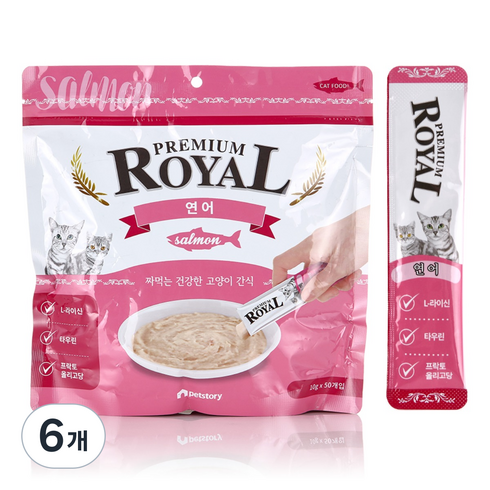 펫스토리로얄 프리미엄 로얄 스틱 짜먹는 고양이 간식, 연어맛, 500g, 6개