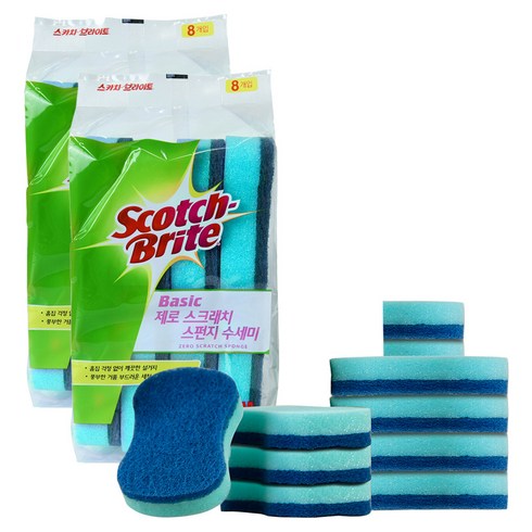 스카치브라이트 베이직 제로 스크래치 스펀지 수세미, 8개입, 2개