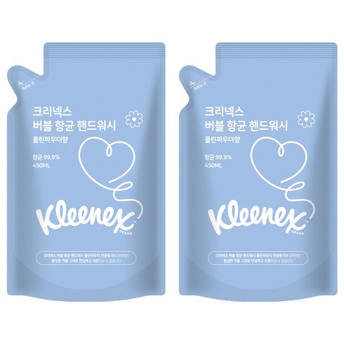 크리넥스 항균 핸드워시 클린파우더향 리필, 450ml, 2개