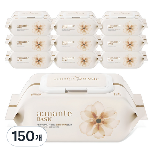 아망떼 베이직 엠보싱 물티슈 캡형, 40g, 120매, 150개