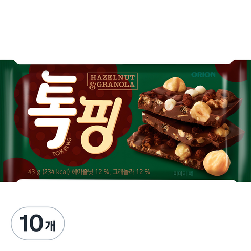 오리온 톡핑 헤이즐넛&그래놀라, 43g, 10개
