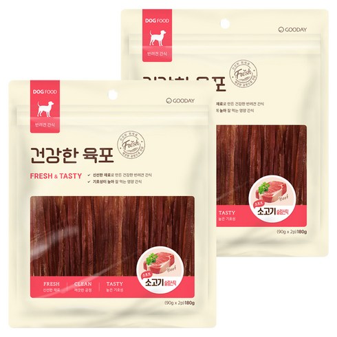 굿데이 강아지 건강한 육포, 소프트 소고기 슬림스틱, 180g, 2개