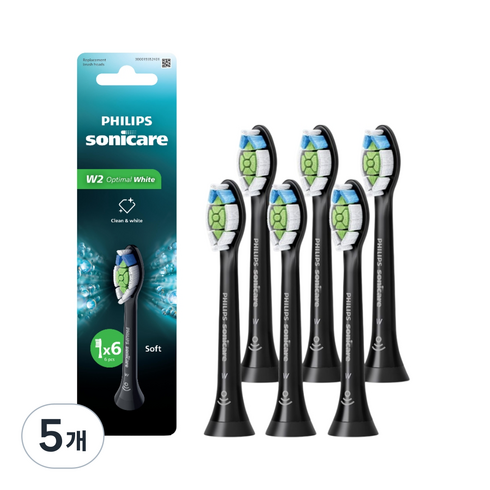필립스 소닉케어 옵티멀 화이트 칫솔모 블랙 6p, HX6066/91, 5개