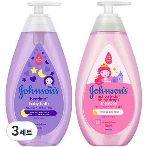 존슨즈베이비 베드타임 베이비 바스 500ml + 액티브 키즈 샤이니 샴푸 500ml, 3세트