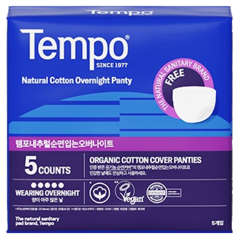 템포 내추럴 순면 입는 오버나이트, Free Size, 5개입, 1개