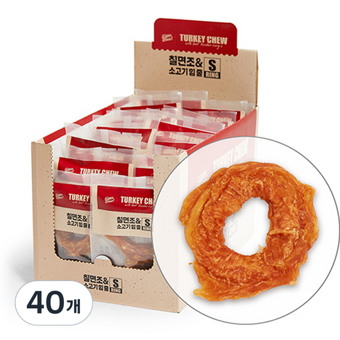 슈퍼츄 강아지 터키츄 힘줄 건조간식 링타입 S, 혼합맛(칠면조/소고기), 11g, 40개