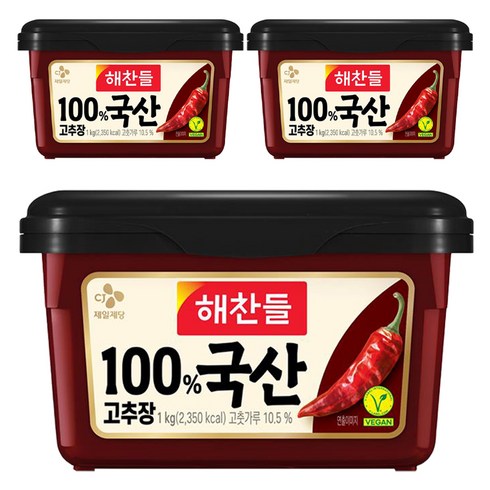 해찬들 100% 국산 고추장, 1kg, 3개