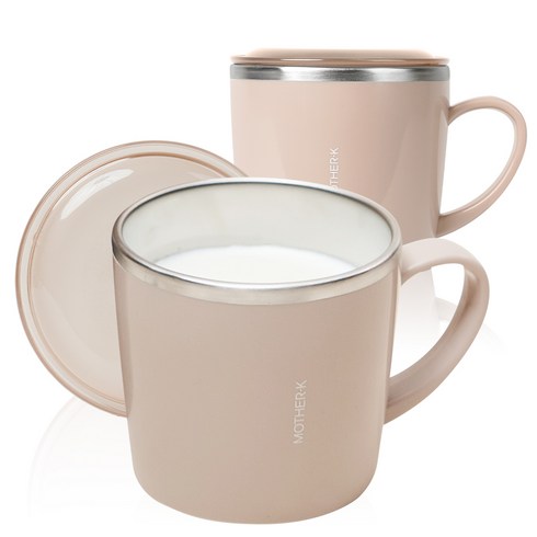 마더케이 국내제조 스테인리스 유아동 컵+뚜껑 세트, 베이지, 2세트, 250ml