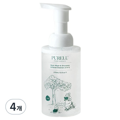 퓨어루 유아용 바디워시&샴푸&폼클렌저 3in1 올인원클렌저, 370ml, 4개