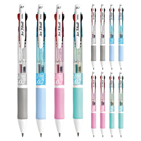 제트3볼 다색펜 0.7mm, 하양 + 하늘 + 분홍 + 민트, 3세트